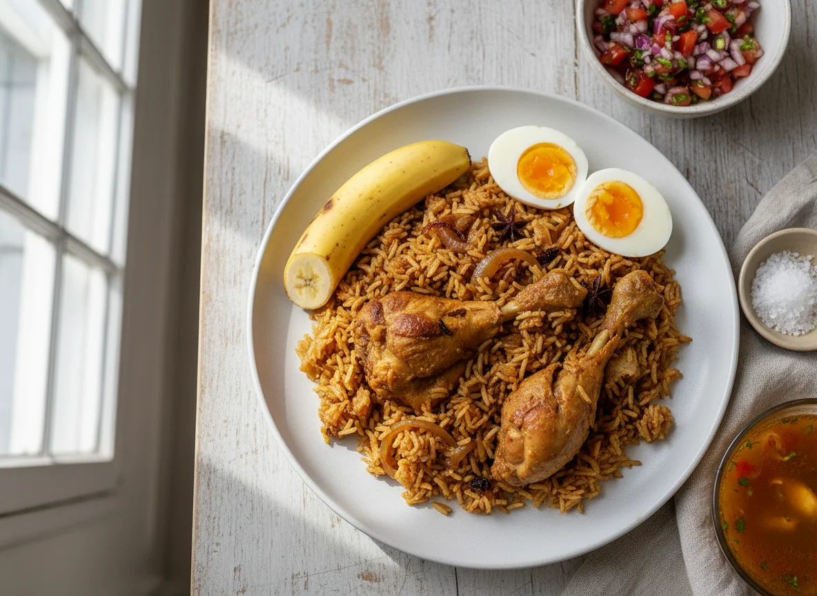 Kenyan Pilau with Chicken, Eggs, and Banana photo
