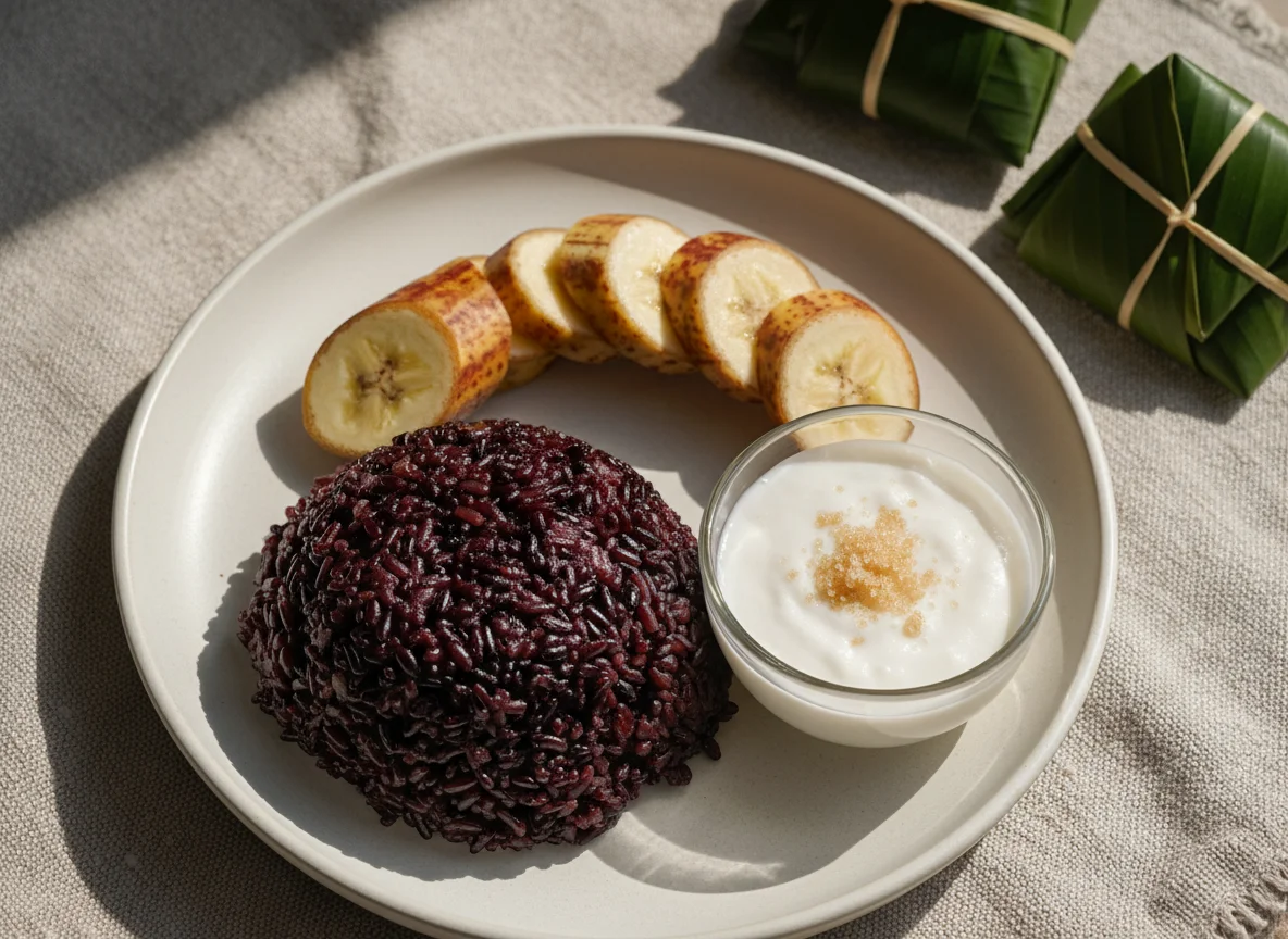 Khao Tom Mad (Black Sticky Rice with Banana) photo