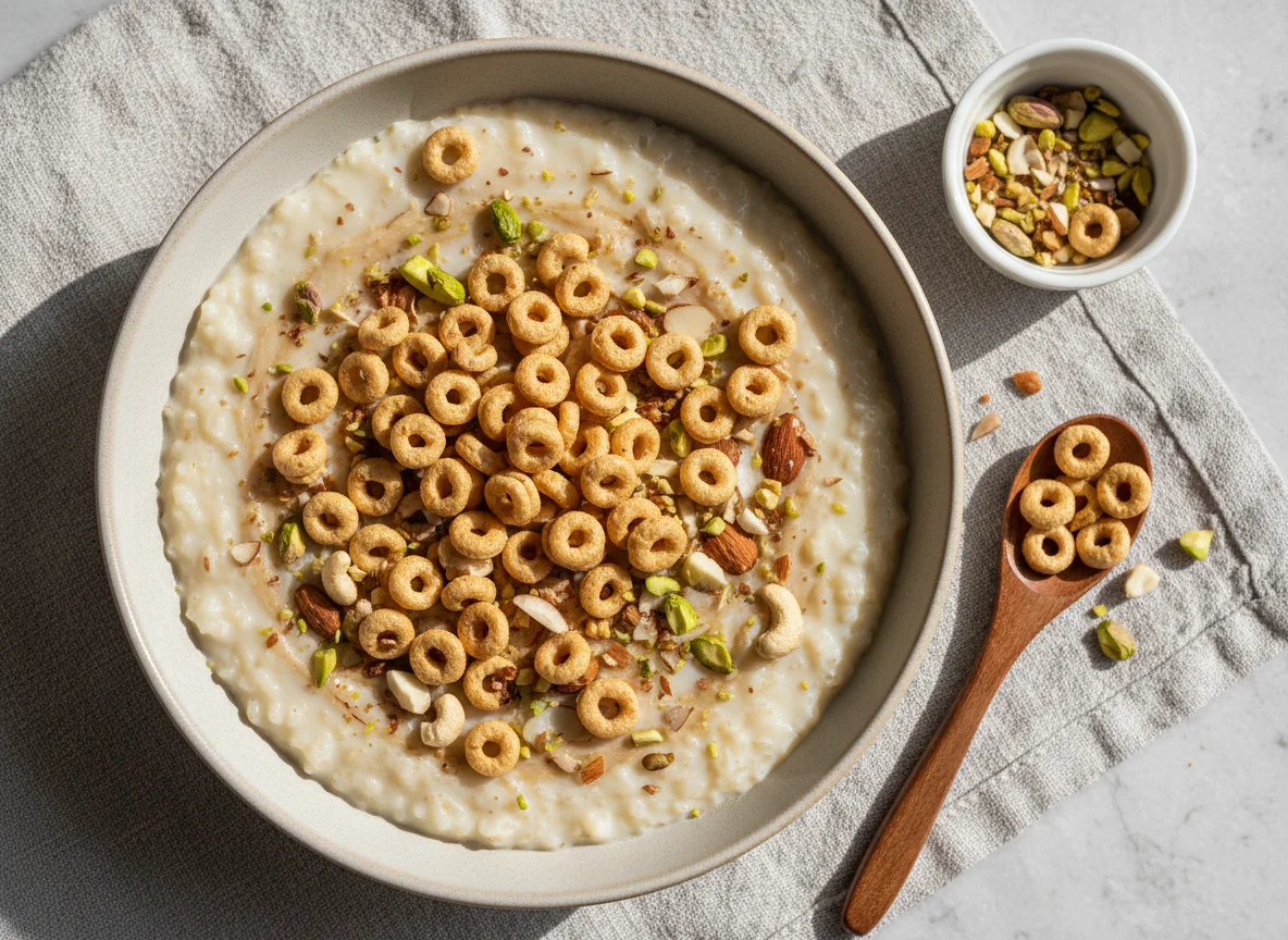 Kheer with nuts and cereal photo
