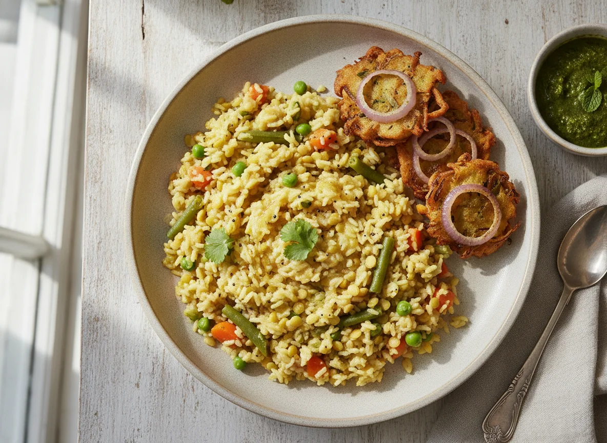 Khichdi with Onion Pakora photo