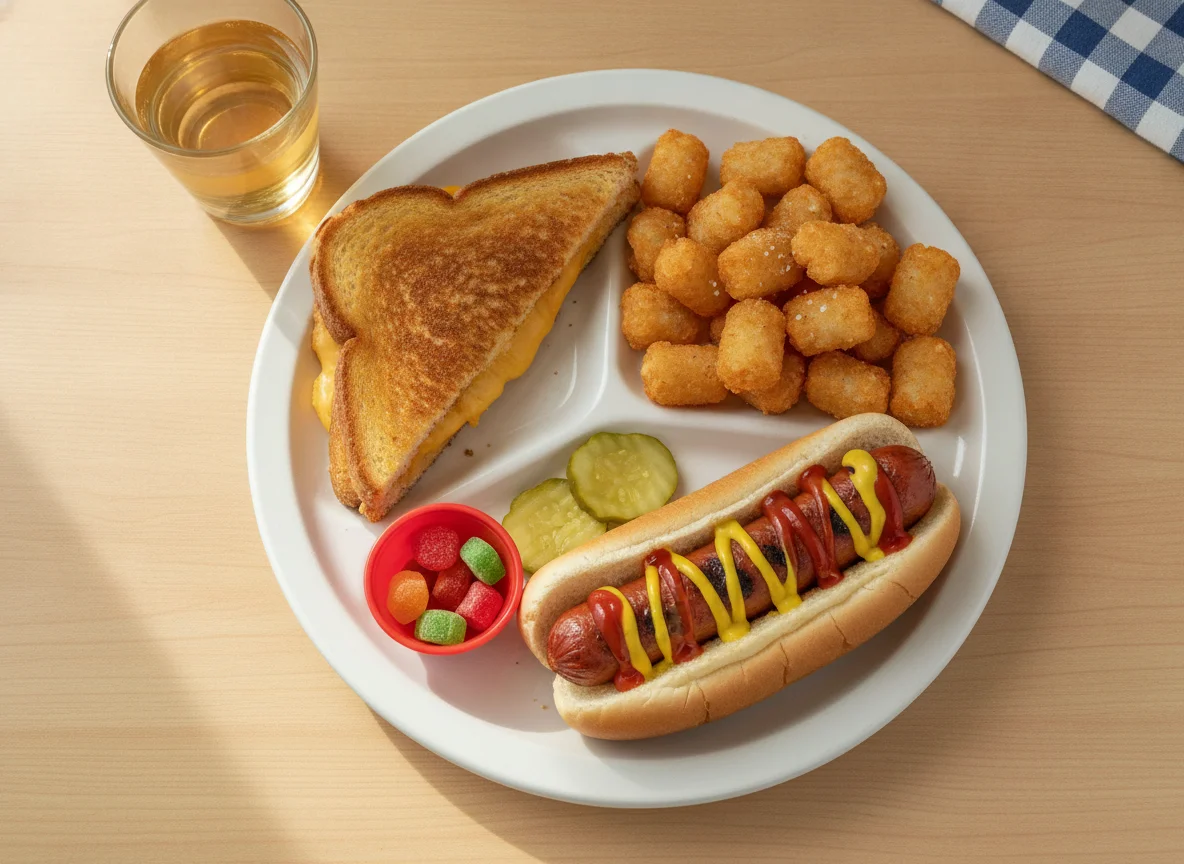Kid's Meal with Grilled Cheese, Hot Dog, and Tater Tots photo