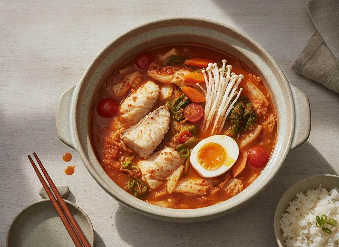 Kimchi Vegetable and Fish Hot Pot photo