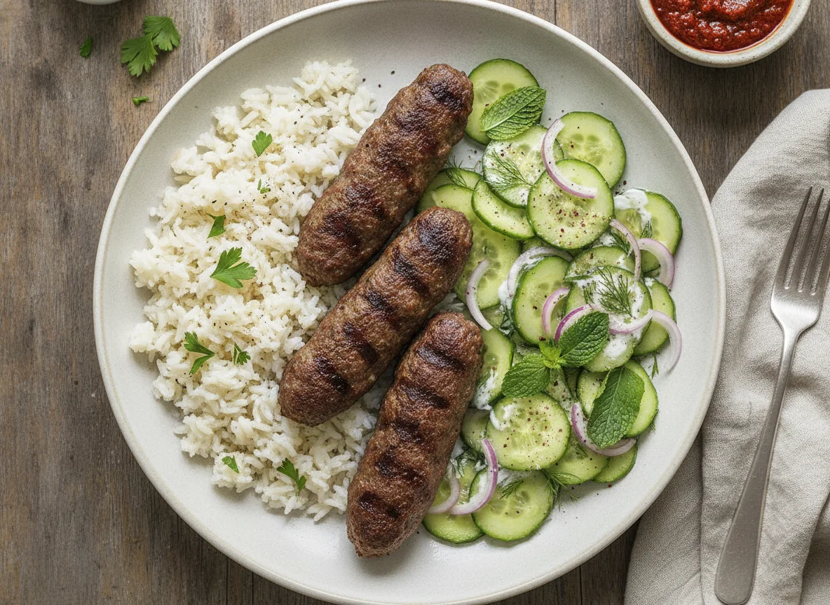 Kofta with Rice and Cucumber Salad photo