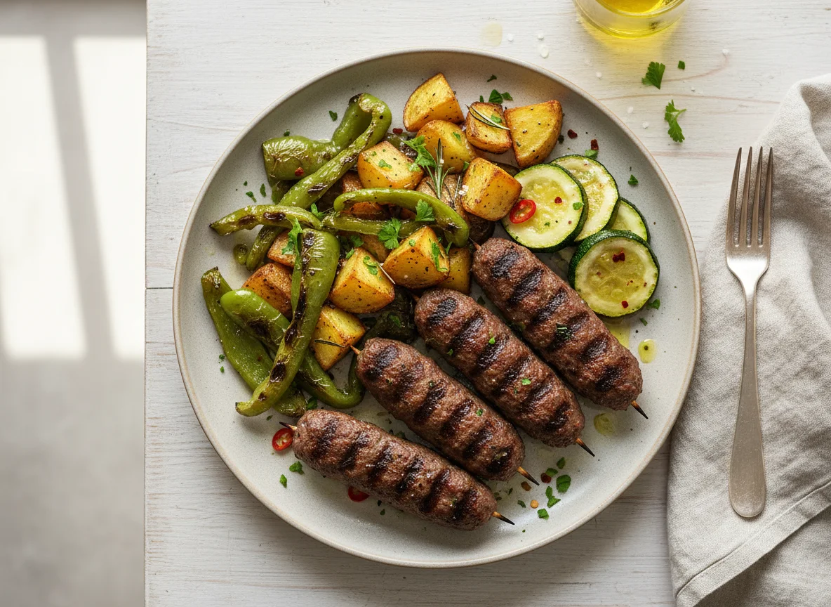 Kofta with Roasted Pepper and Zucchini with Potatoes photo