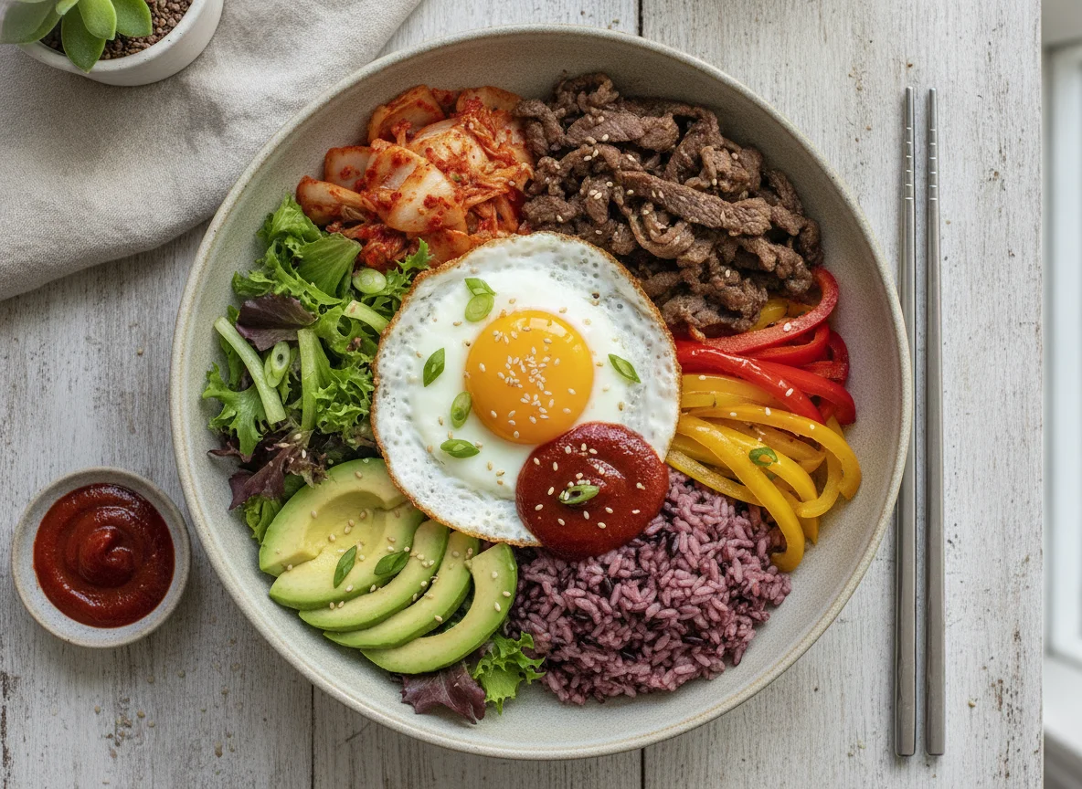 Korean Bibimbap with Purple Rice photo
