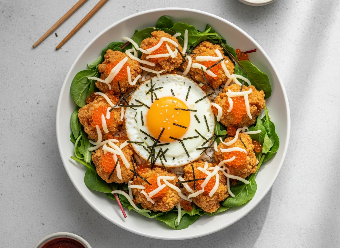Korean Fried Chicken Bibimbap with Cheese photo