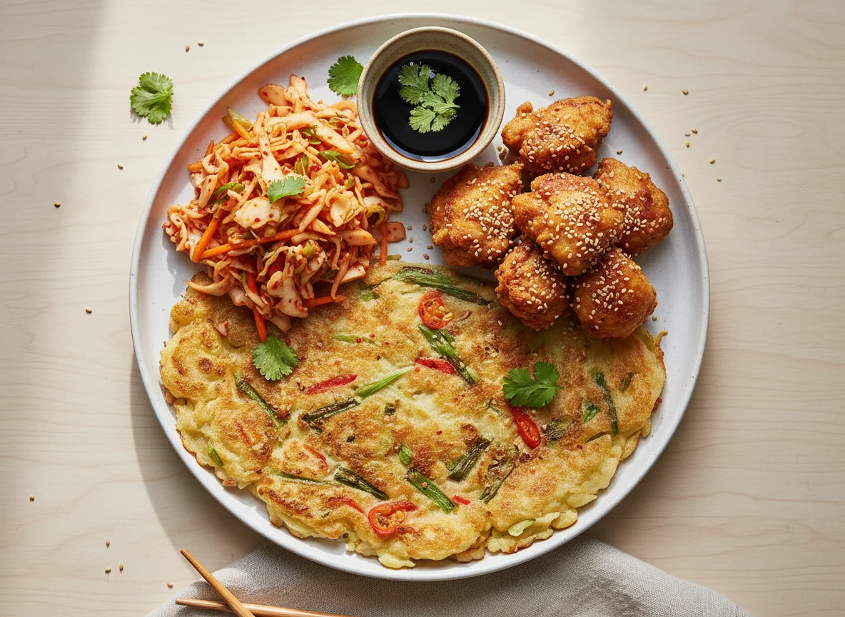 Korean Pancake with Slaw and Dipping Sauce photo