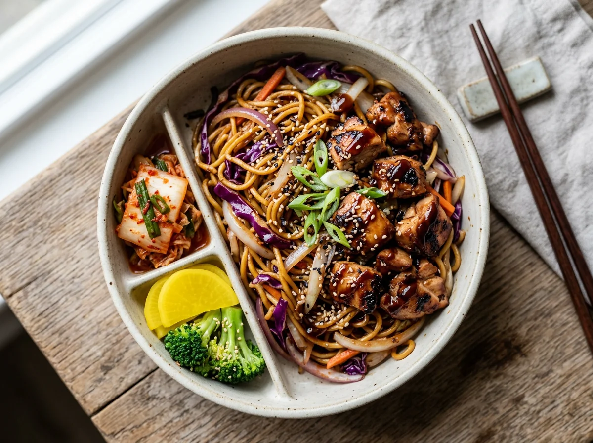 Korean Style BBQ Chicken Yakisoba Bento photo