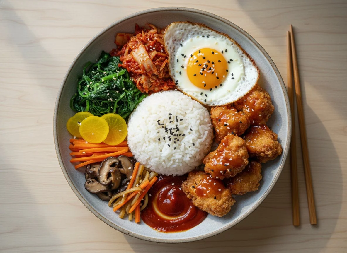 Korean Style Fried Chicken Bibimbap photo
