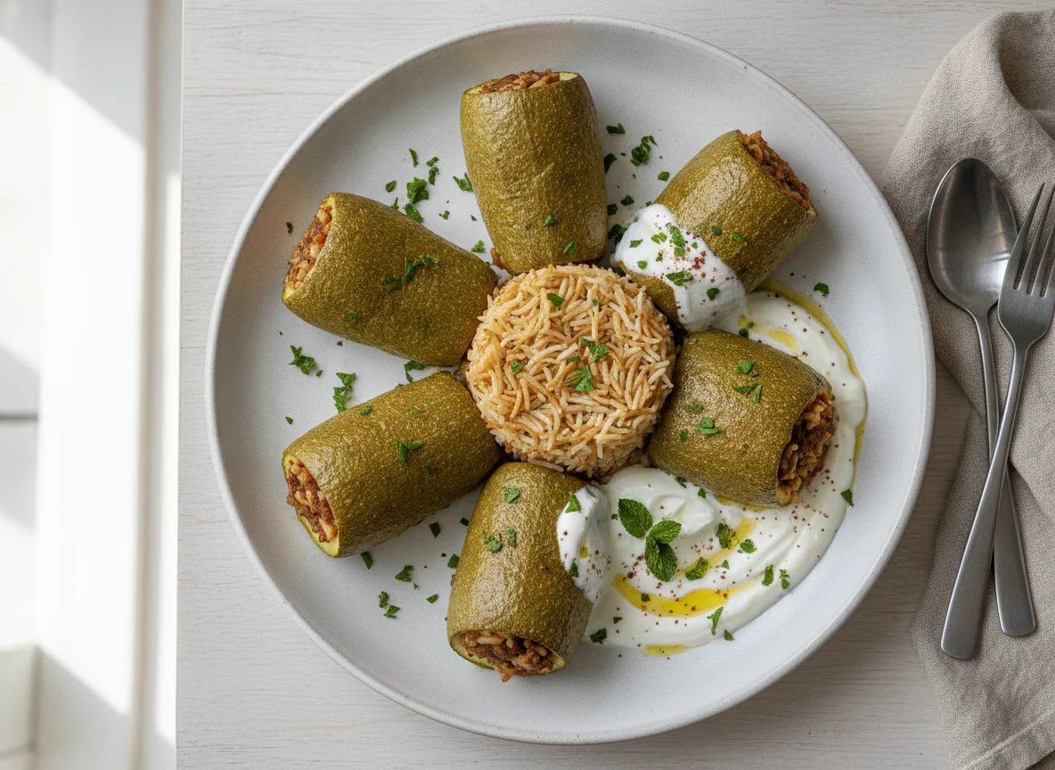 Kousa Mahshi with Vermicelli Rice and Yogurt Sauce photo
