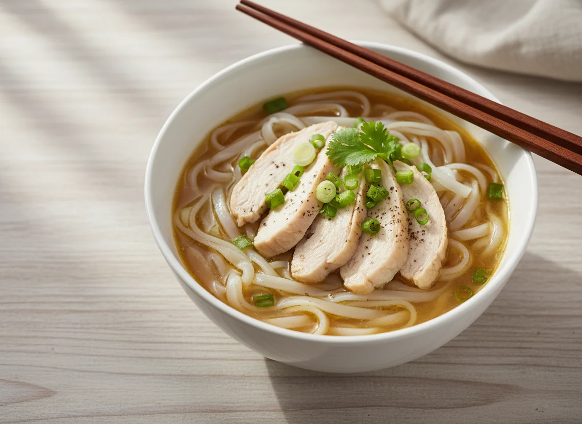 Kuey Teow Soup with Chicken photo
