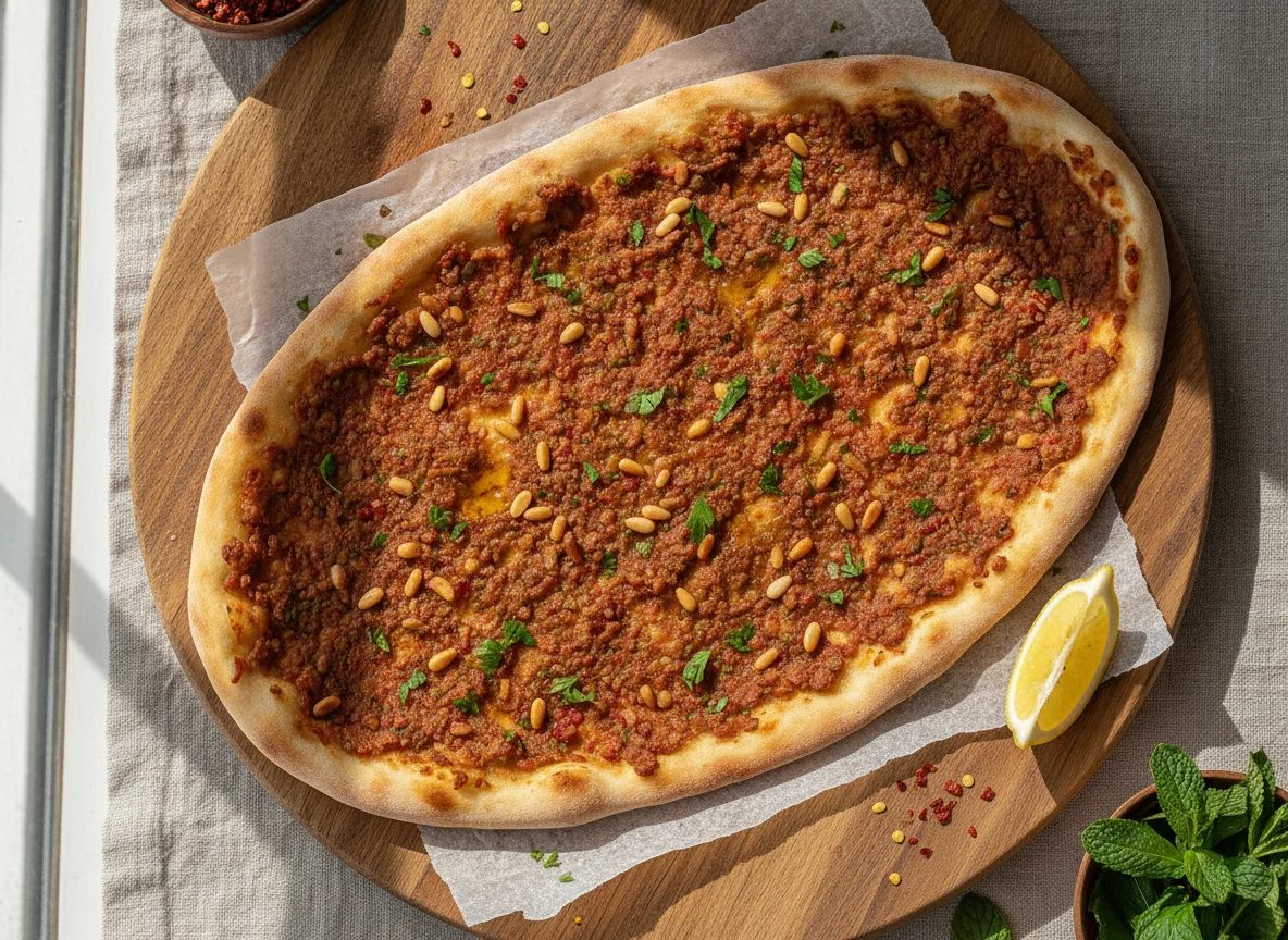 Lahmacun with Minced Meat and Pine Nuts photo