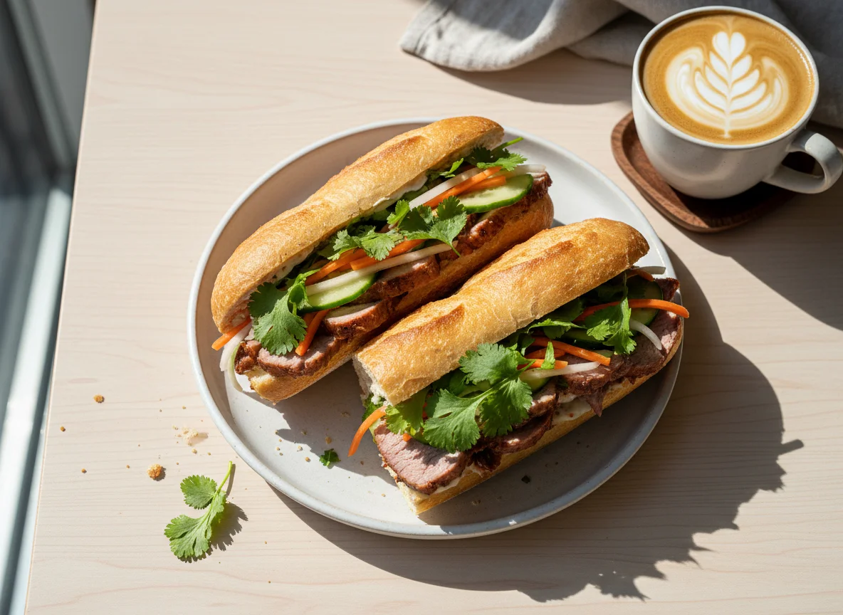Lamb Banh Mi and Latte photo