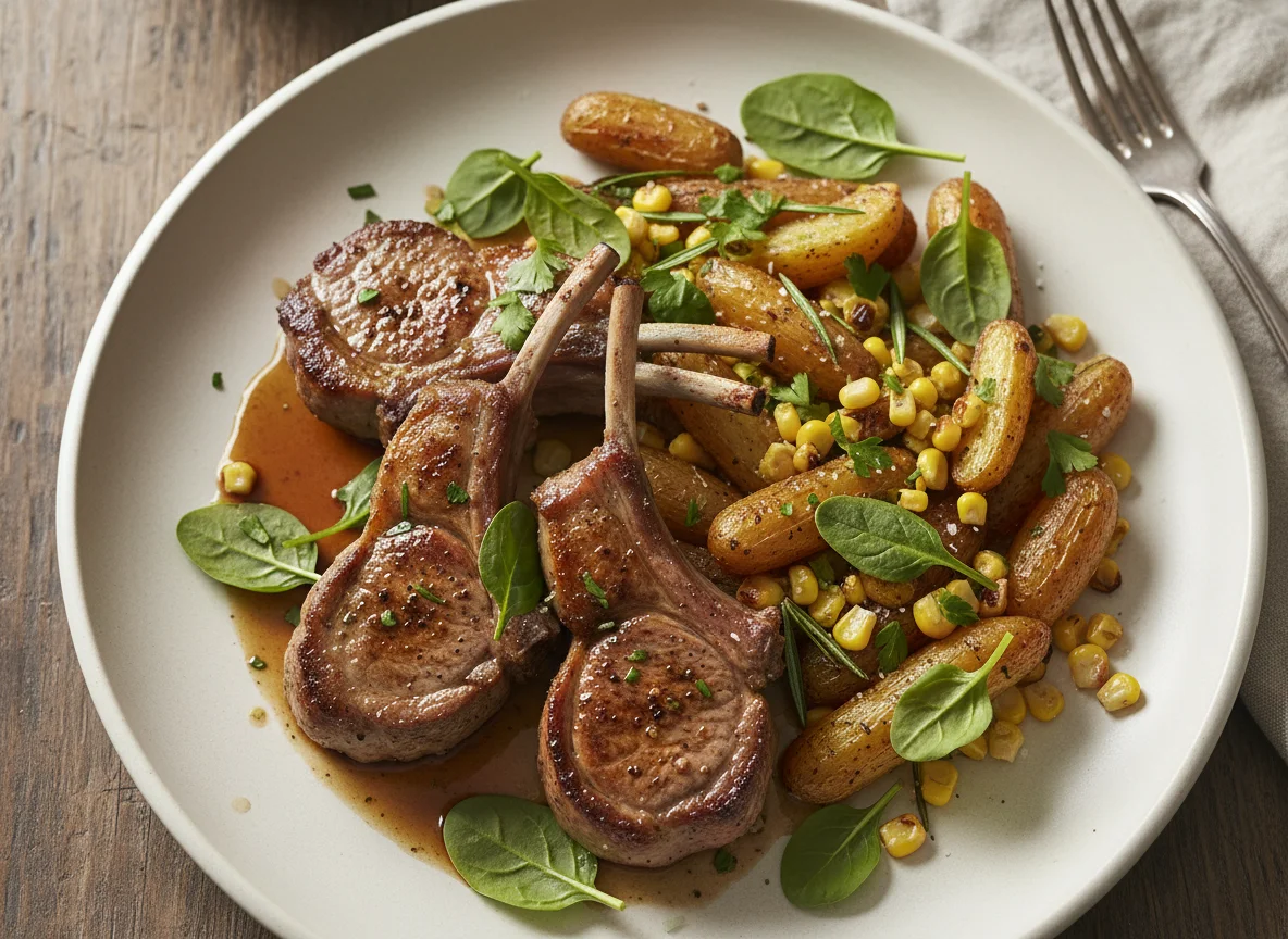 Lamb Chops with Corn and Potatoes photo