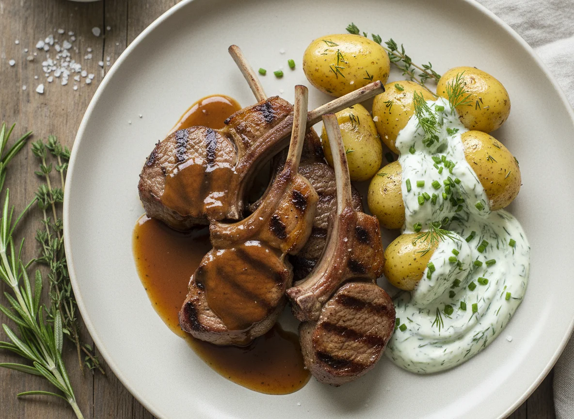 Lamb Chops with Potatoes and Herb Sauce photo