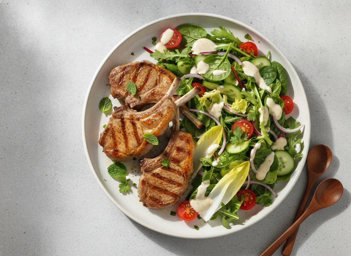 Lamb chops with salad photo