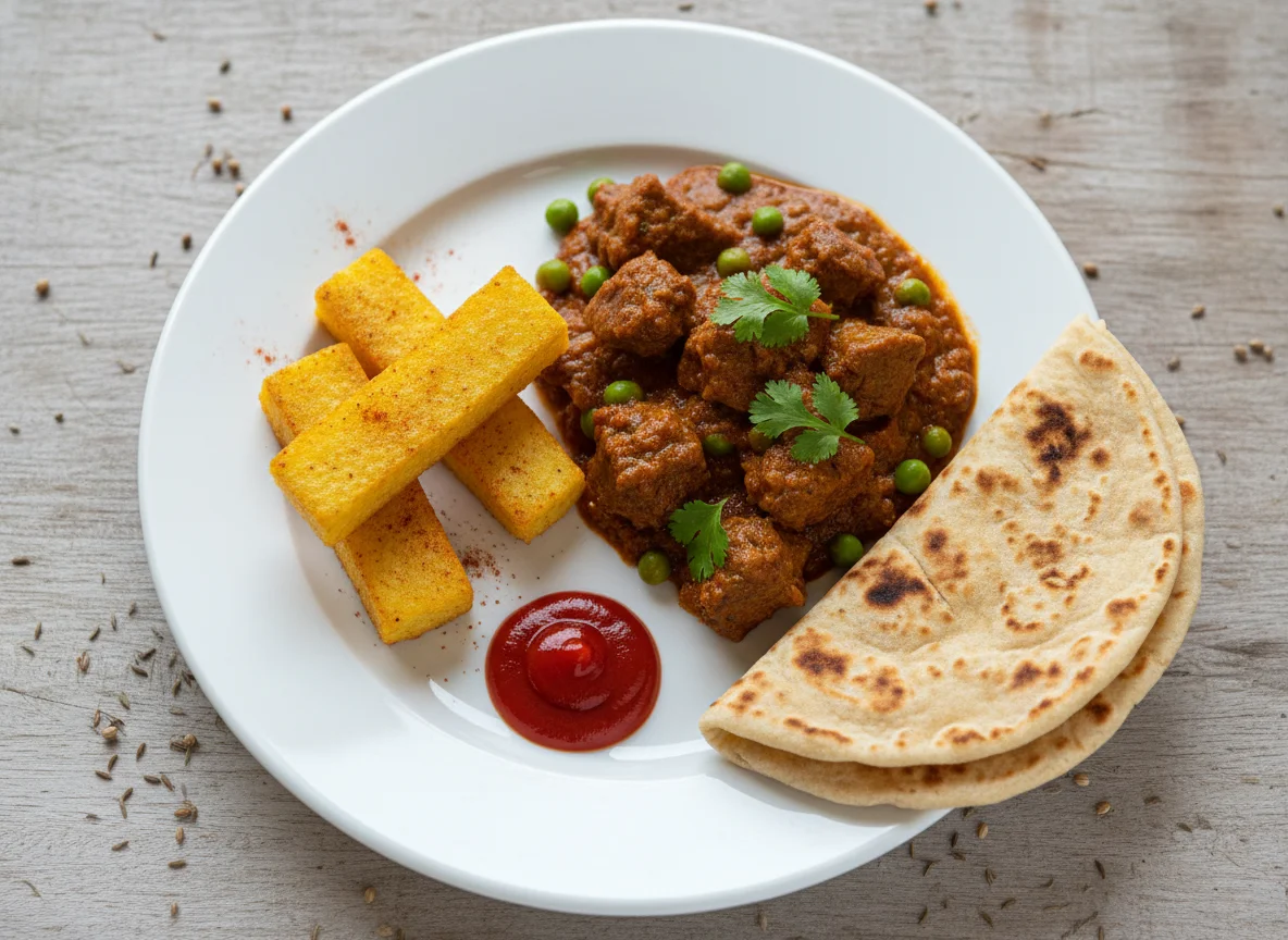 Lamb Curry with Fried Polenta Sticks and Flatbread photo