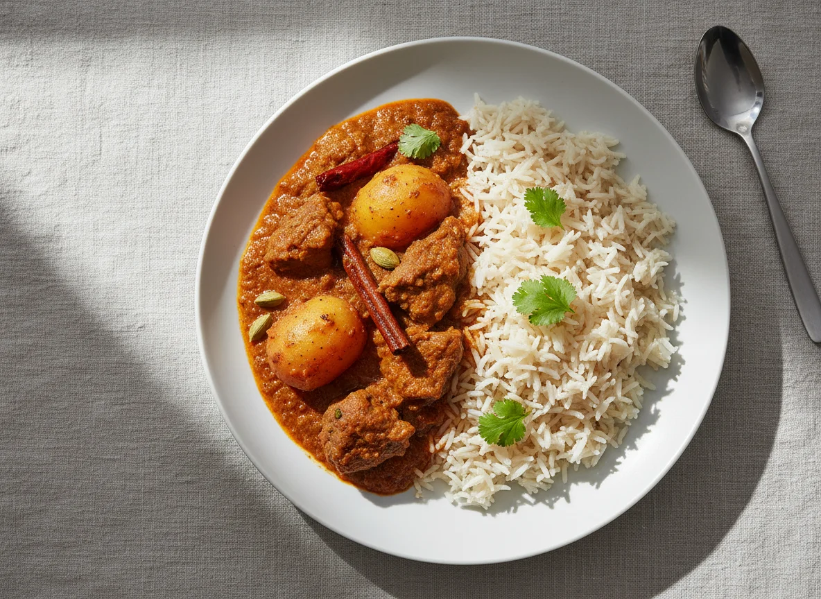 Lamb Curry with Rice and Potatoes photo