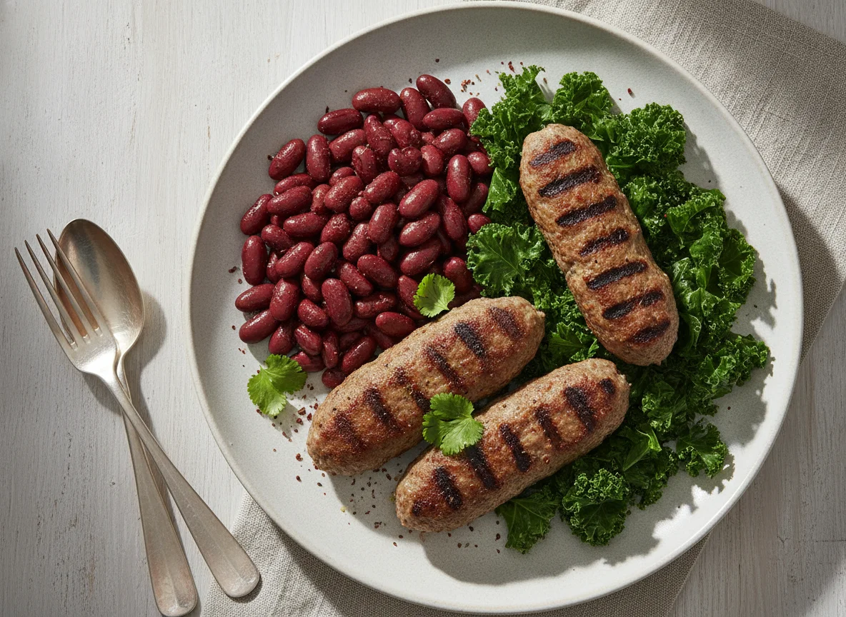 Lamb Kofta with Kidney Beans and Steamed Kale photo