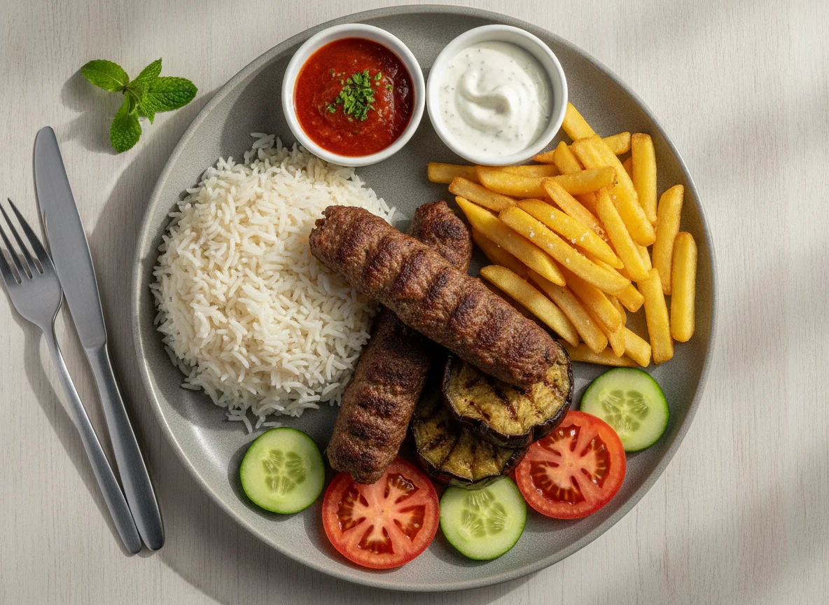 Lamb Kofta with Rice and Fries photo