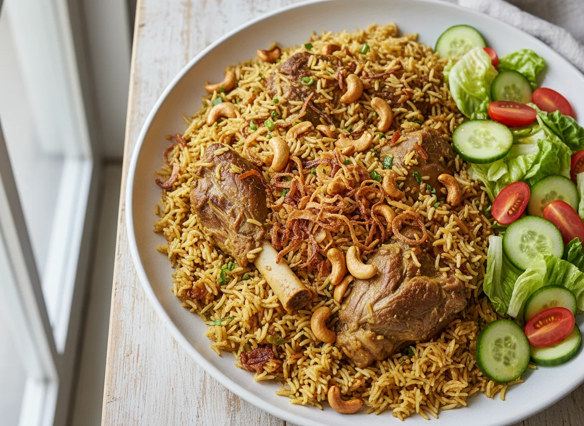 Lamb Machboos with Salad photo