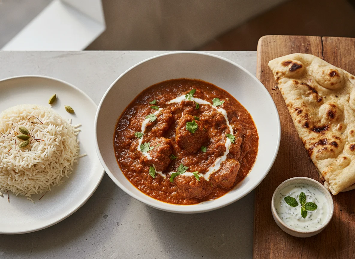 Lamb Rogan Josh with Basmati Rice and Naan photo