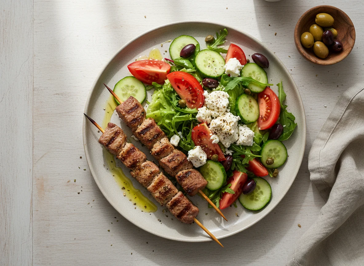 Lamb Suvlaki with Greek Salad photo