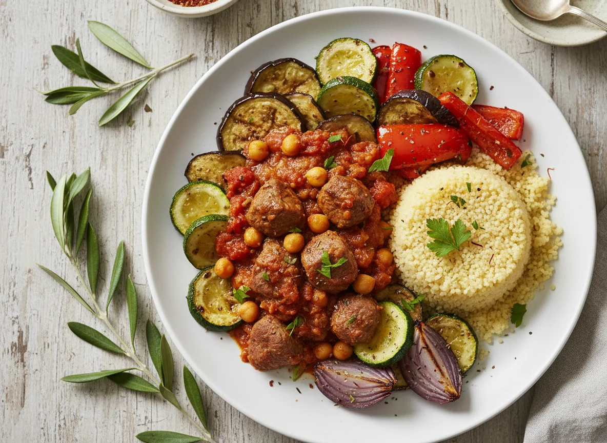 Lamb Tagine with Couscous and Roasted Vegetables photo
