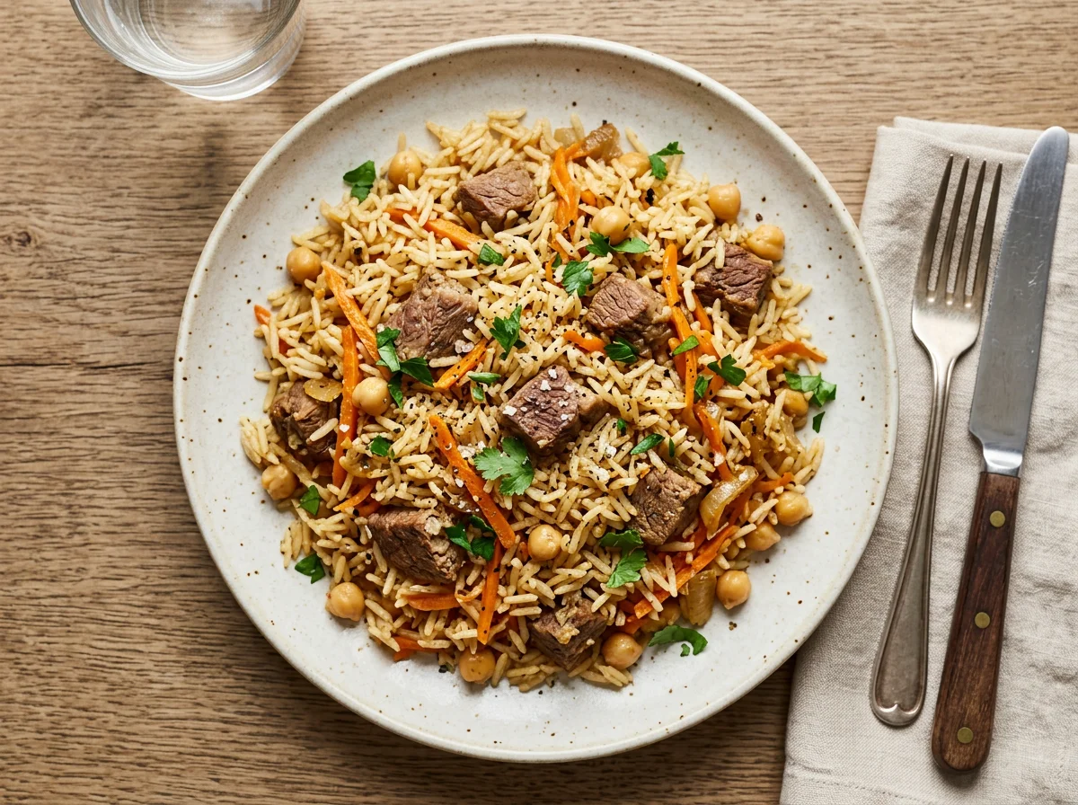 Lamb/Beef Pilaf with Chickpeas and Carrots photo