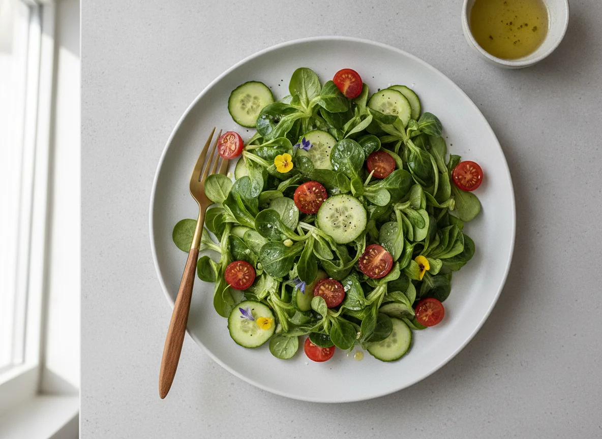 Lamb's Lettuce Salad with Cherry Tomatoes and Cucumber photo