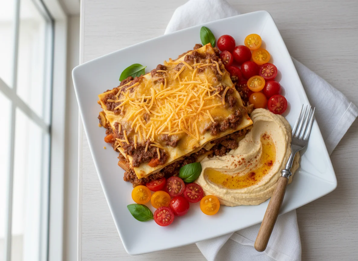 Lasagna with Hummus and Cherry Tomatoes photo