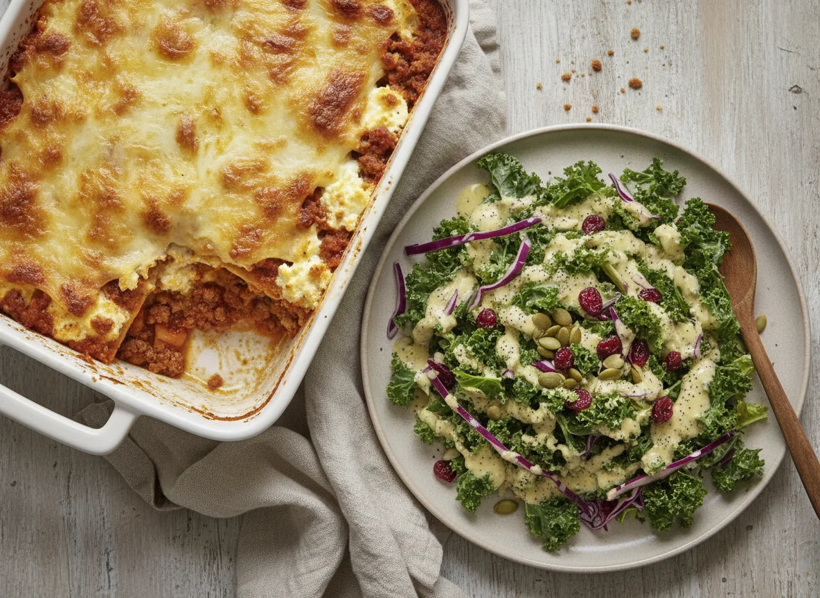 Lasagna with Kale and Cranberry Salad photo