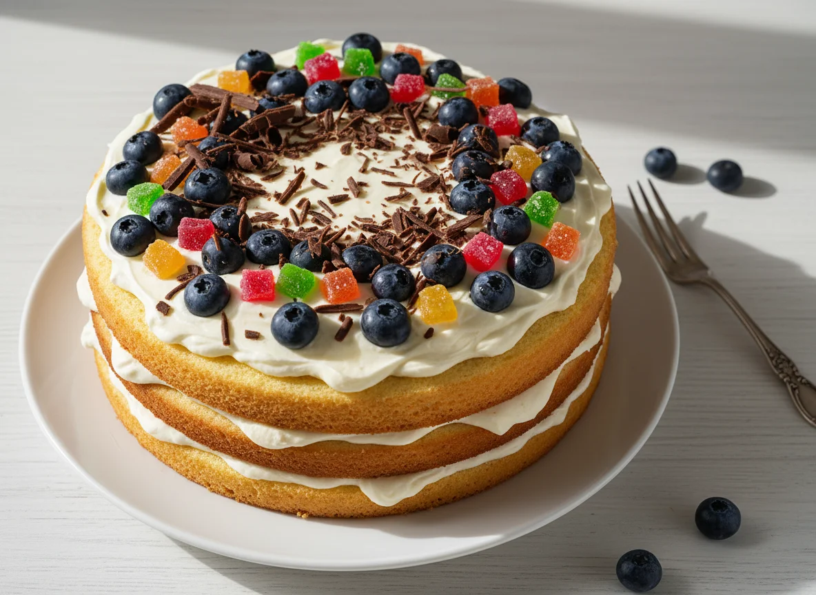 Layered Cake with Cream and Berries photo