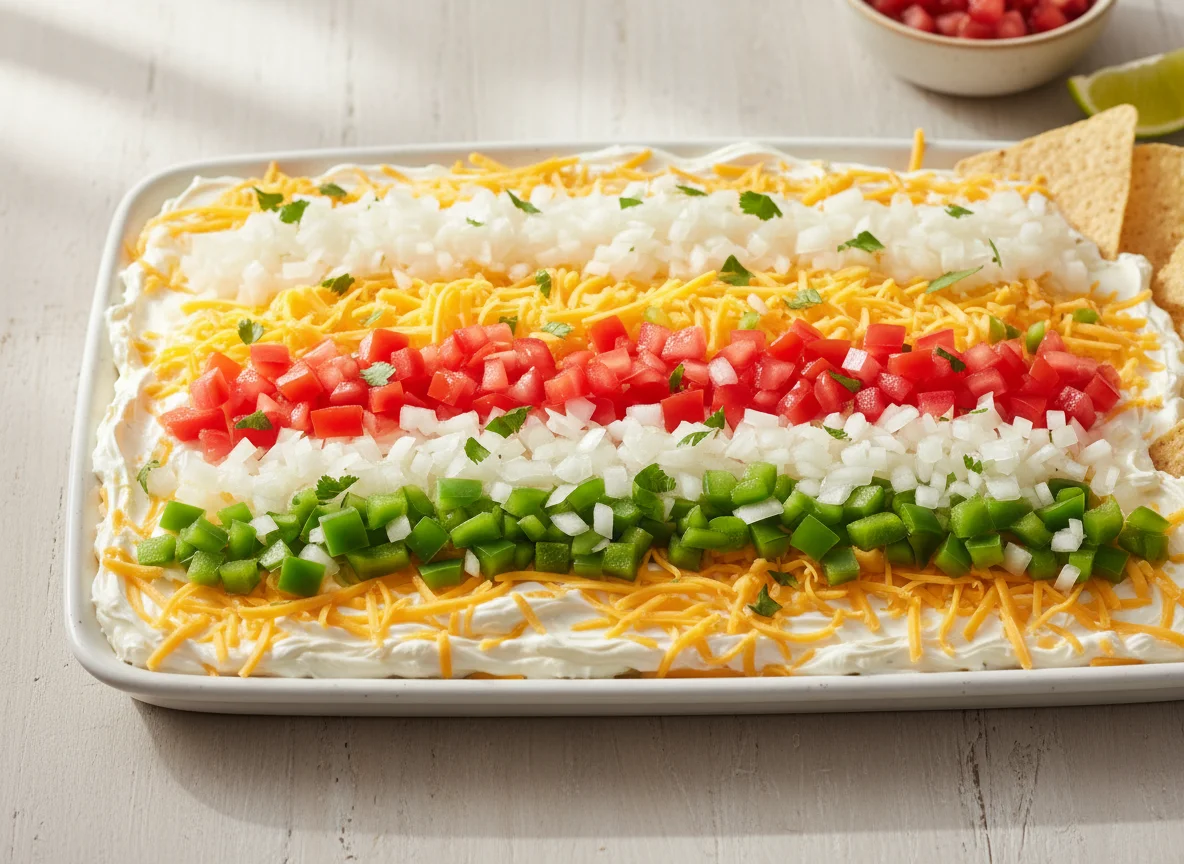 Layered Dip with Cheese and Vegetables photo