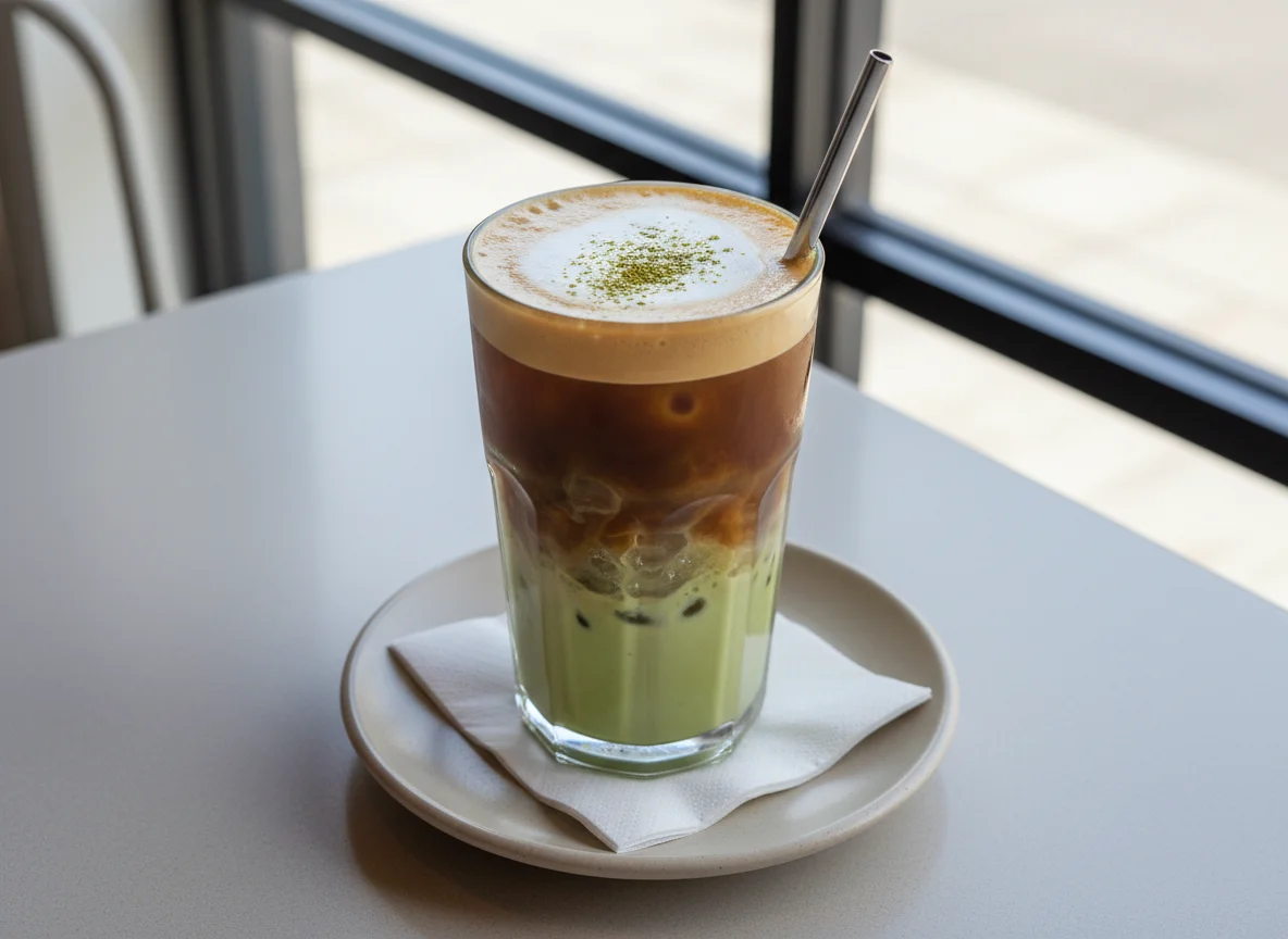 Layered Matcha and Coffee Latte photo