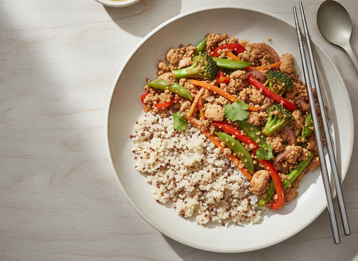 Lean Ground Turkey Stir-fry with Mixed Vegetables and Quinoa photo