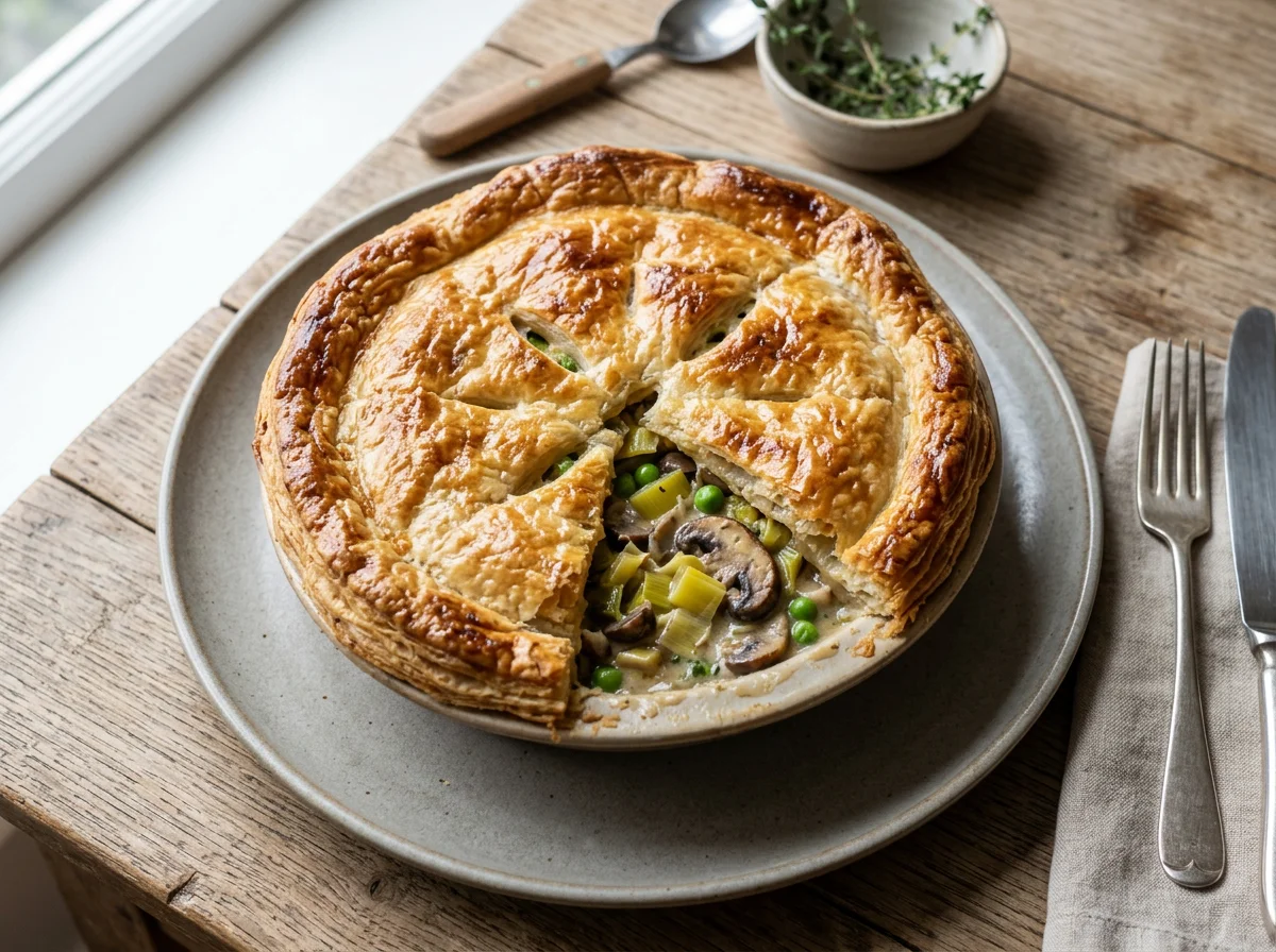 Leek and mushroom pie with a creamy sauce photo