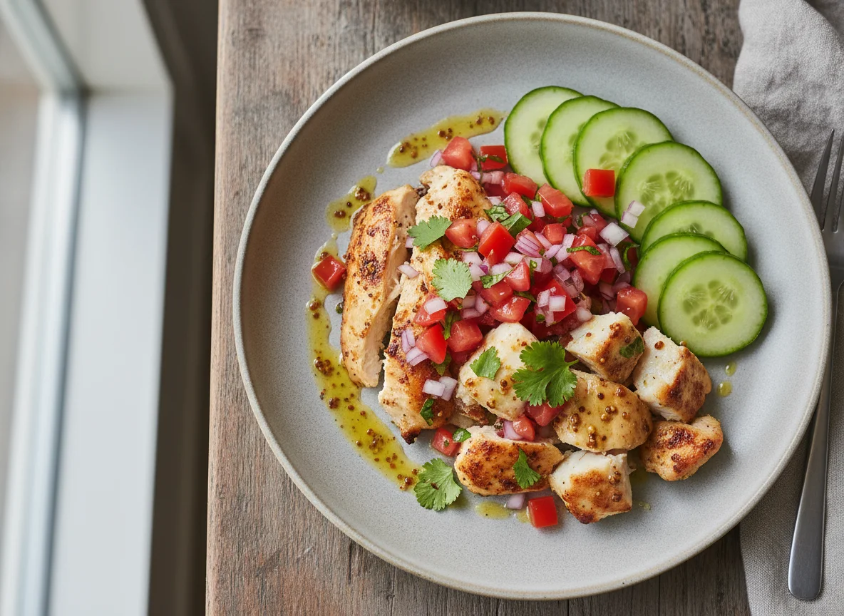Leftover Chicken or Fish with Salsa and Cucumber photo
