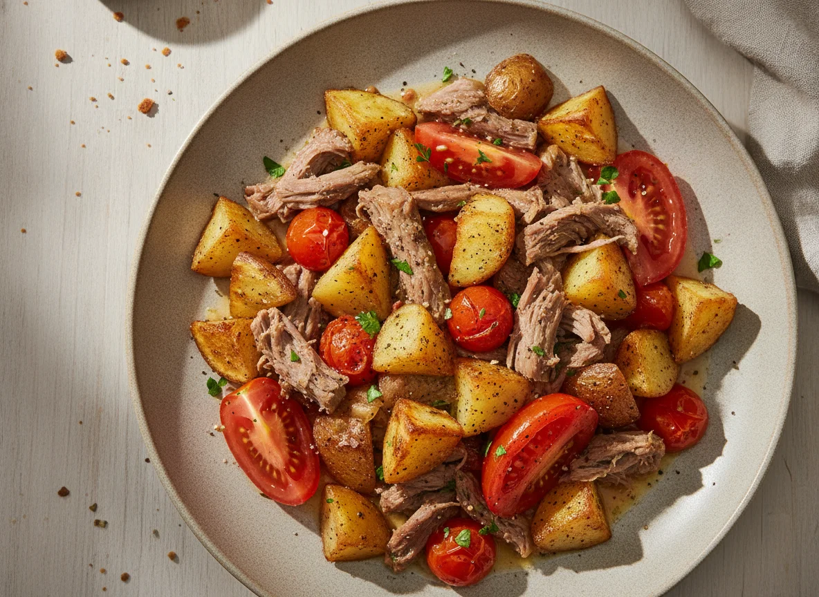 Leftover Meat, Potato, and Tomato photo