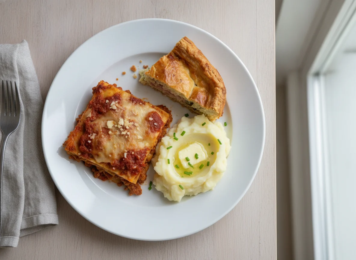 Leftovers of Lasagna, Mashed Potatoes, and Savory Cake photo