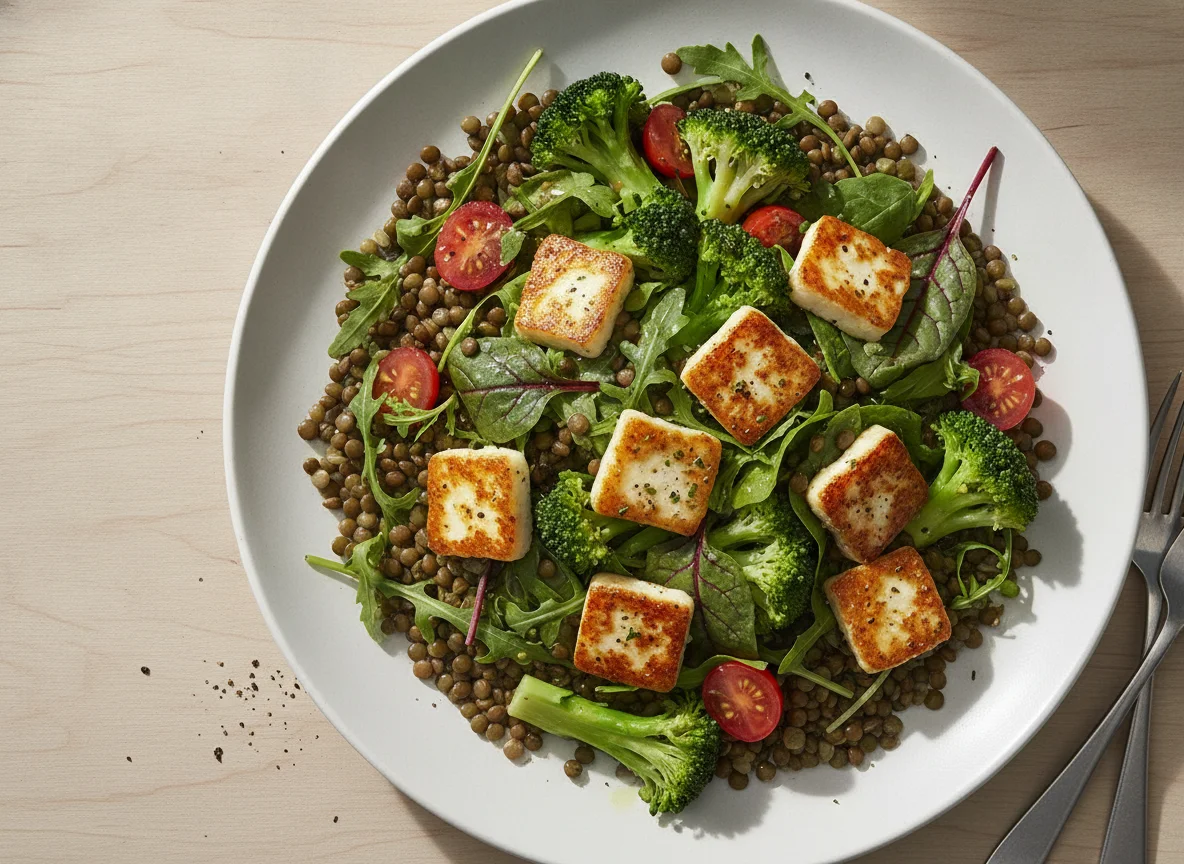 Lentil and Halloumi Salad with Broccoli photo
