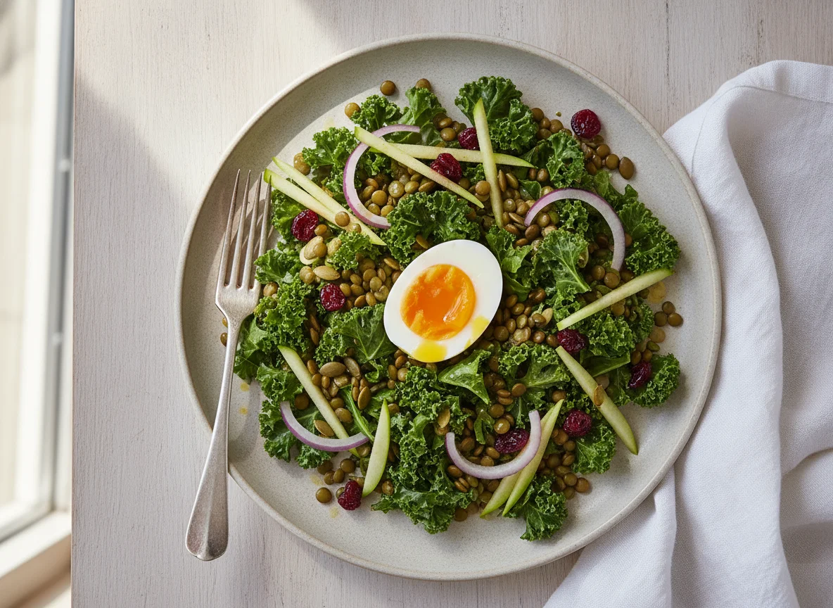Lentil and Kale Salad with Soft Boiled Egg photo