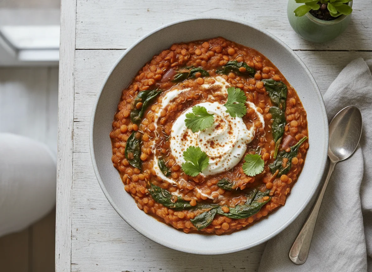 Lentil and Spinach Dahl with Yogurt photo