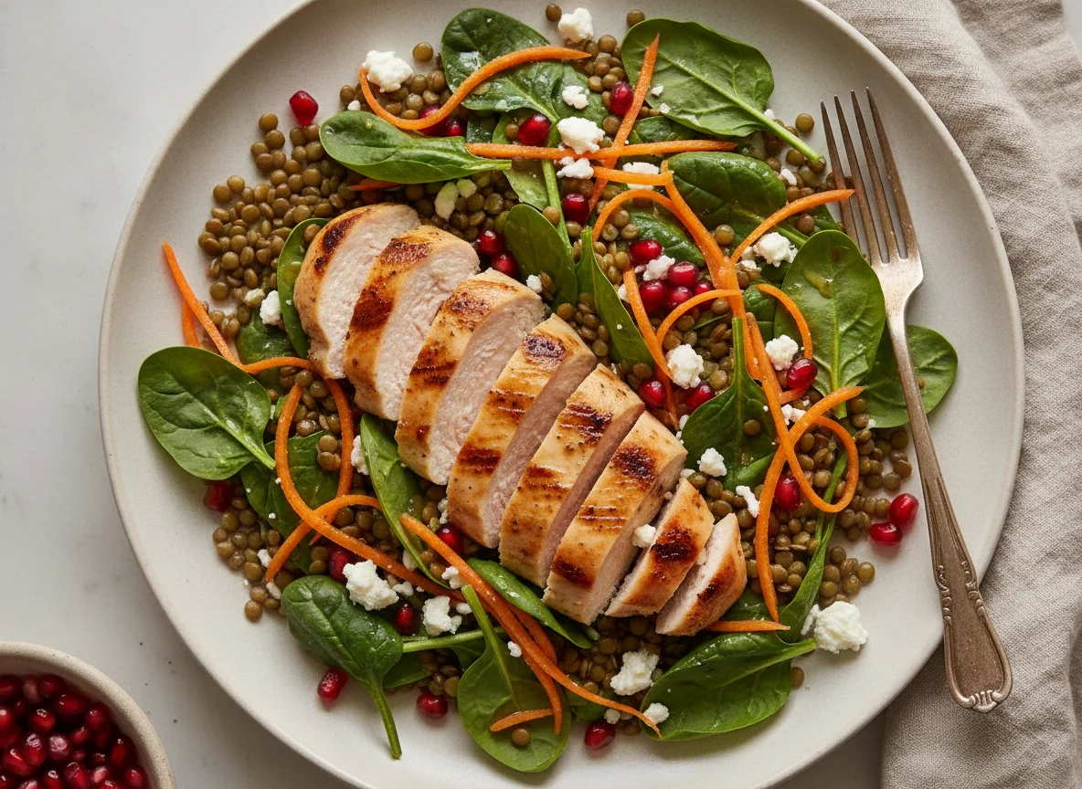 Lentil and Spinach Salad with Grilled Chicken photo