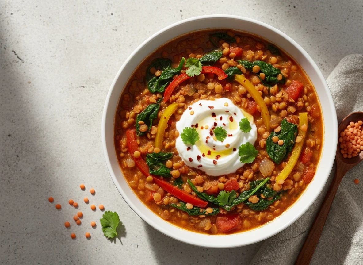 Lentil and Spinach Stew with Yoghurt photo