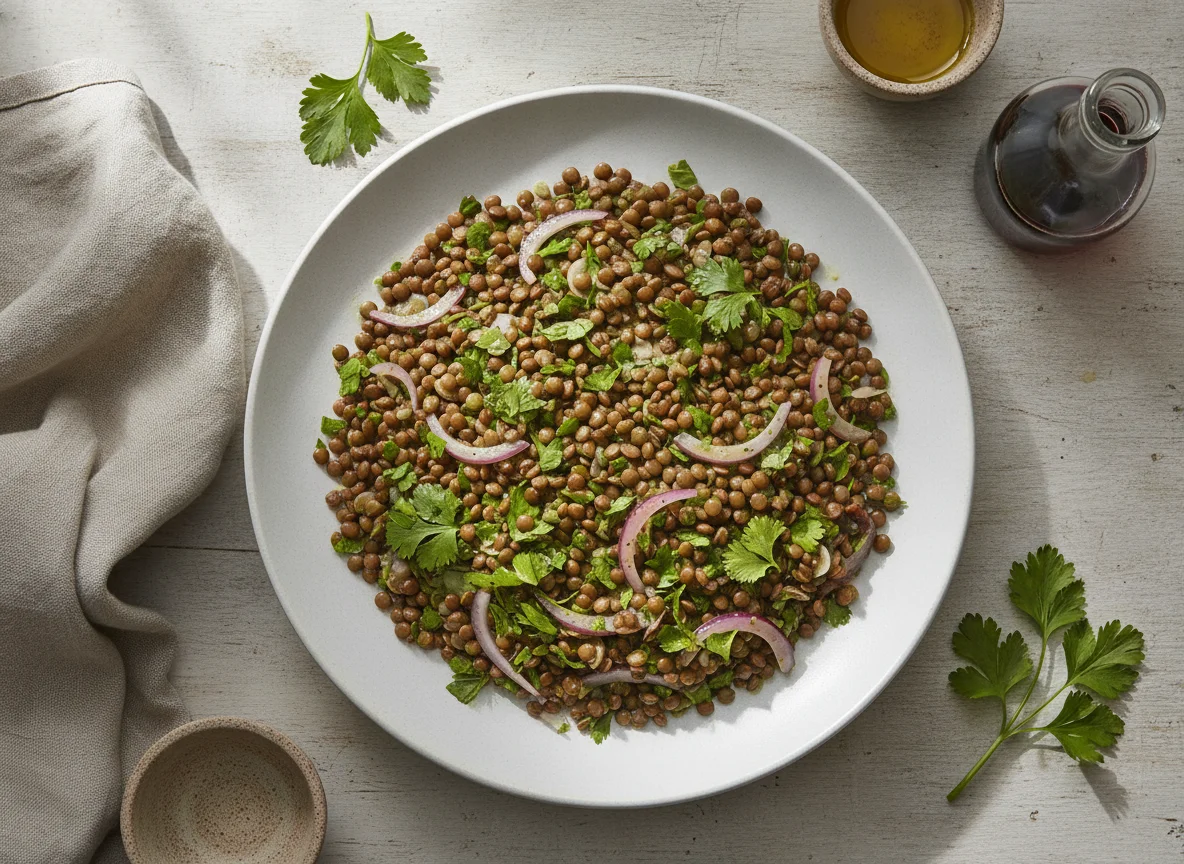 Lentil salad with herbs photo