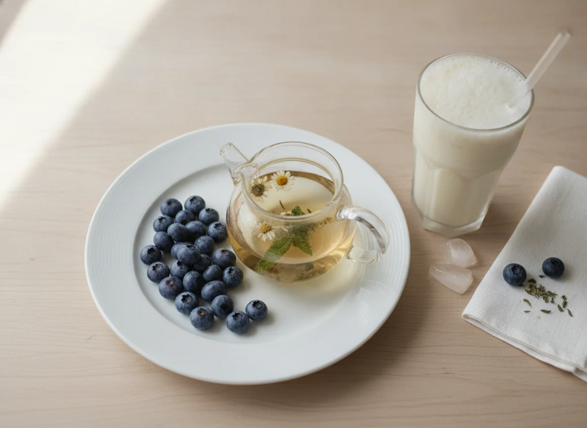 Light breakfast with protein drink photo