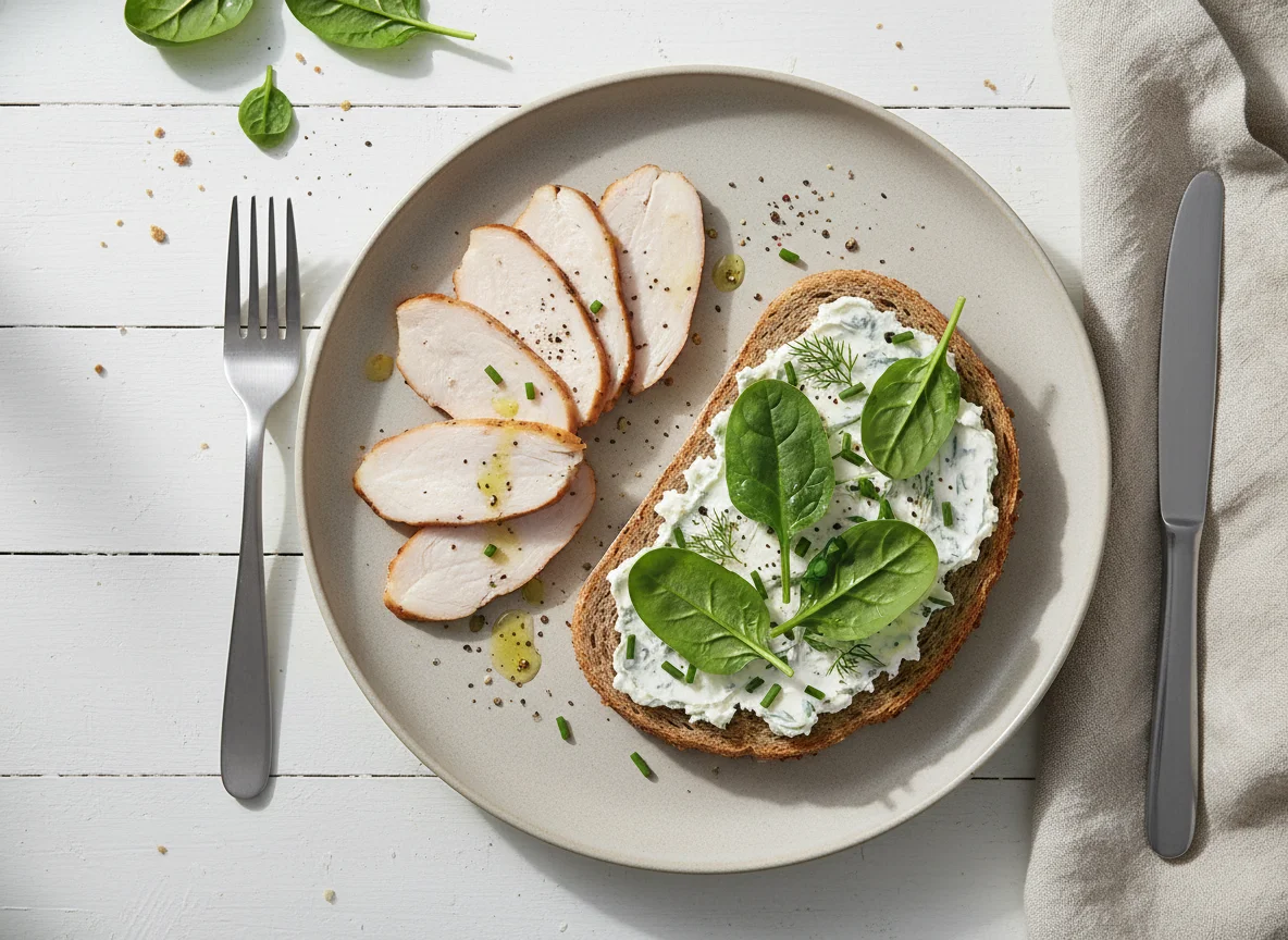 Light lunch with turkey and bread photo