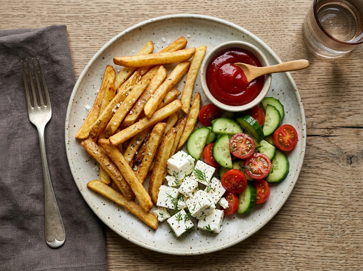 Light snack with fries and cheese photo