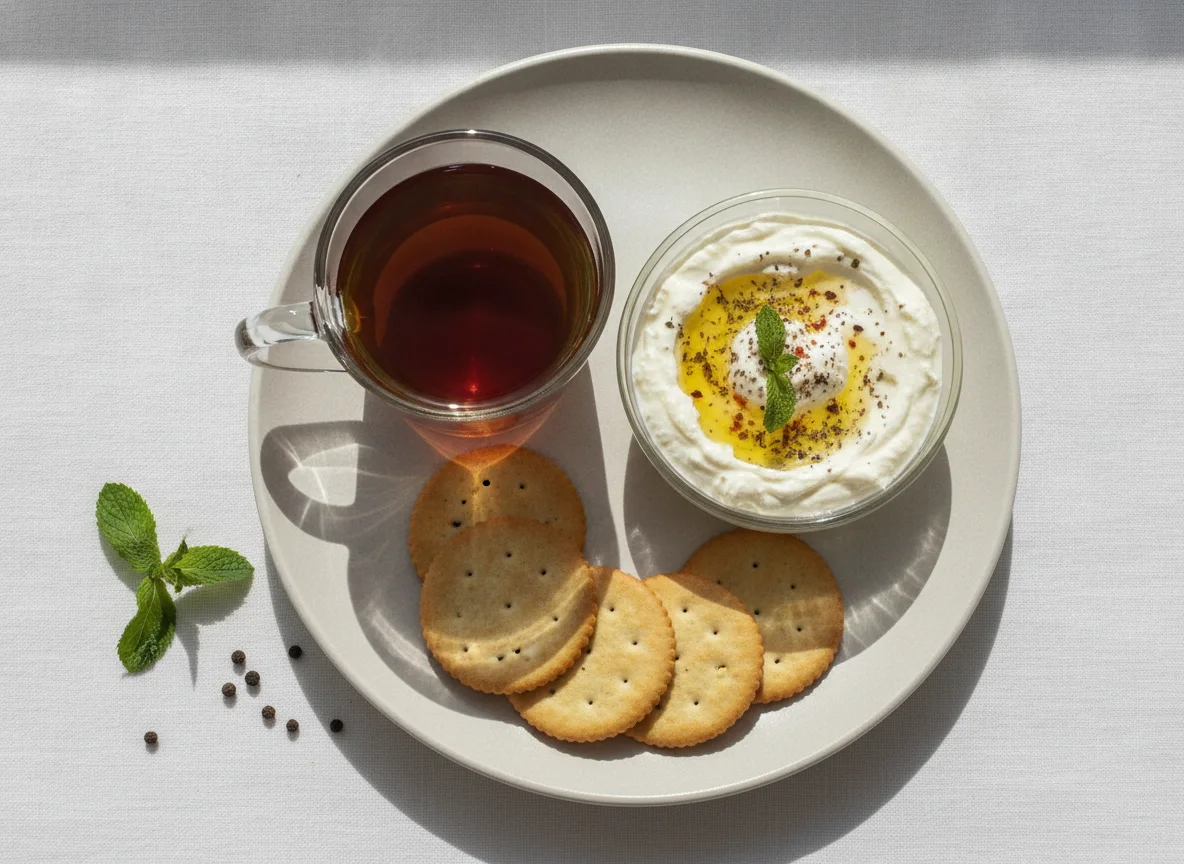 Light Snack with Tea and Labneh photo